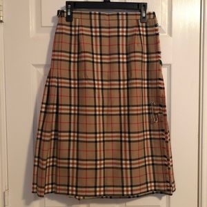 Vintage 60s Scottish Tan Plaid Wool Kilt Skirt